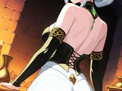 Elegant Anime Woman with White Hair and Green Eyes