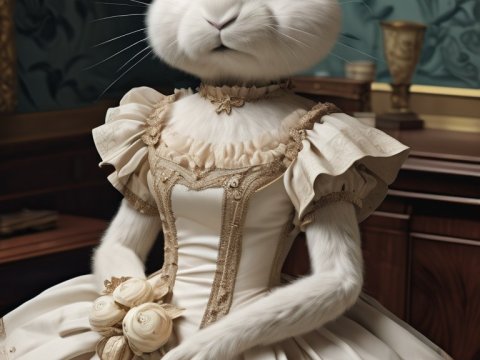 Elegant Anthropomorphic Rabbit in Victorian Dress