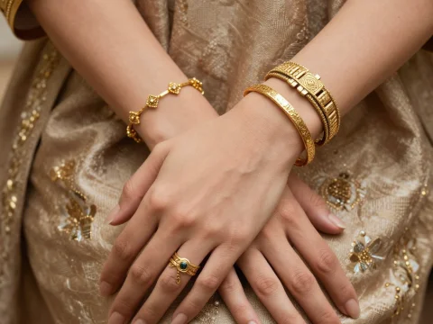 Elegant Arabian Hands Adorned with Gold Jewelry
