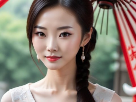 Elegant Asian Woman with Traditional Parasol