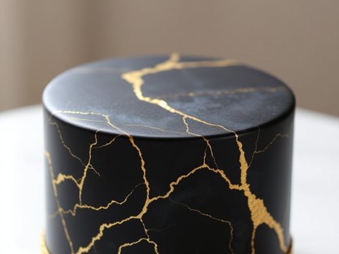 Elegant Black and Gold Marble Effect Single Tier Cake