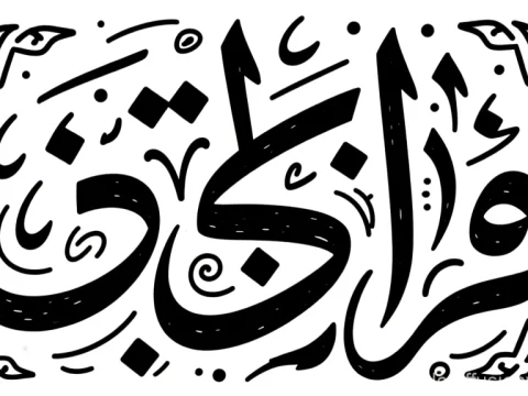 Elegant Black and White Arabic Calligraphy with Arabesque Patterns
