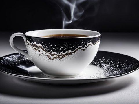 Elegant Black and White Coffee Cup with Steam