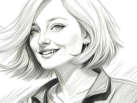 Elegant Black and White Pencil Portrait of a Smiling Woman