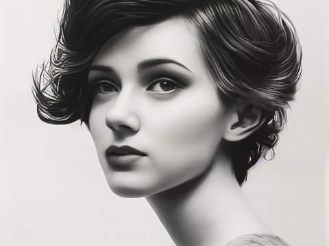 Elegant Black and White Portrait of a Woman with Vintage Hairstyle