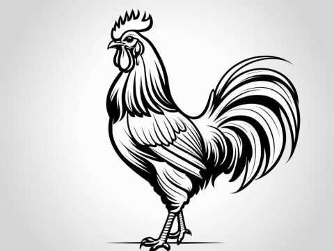 Elegant Black and White Rooster Illustration