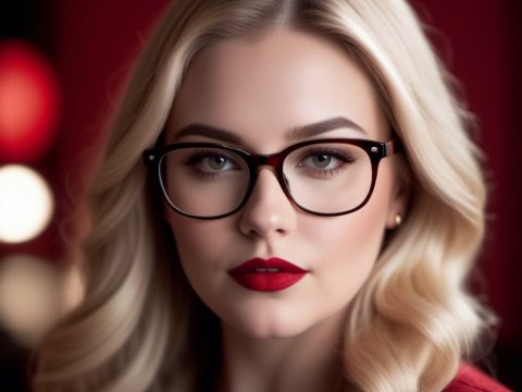 Elegant Blonde Woman with Glasses and Red Lipstick