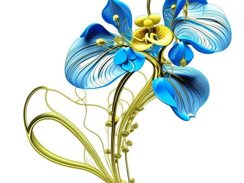 Elegant Blue and Gold Abstract Orchid