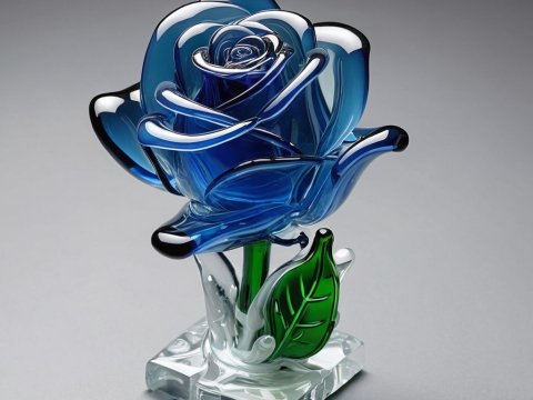 Elegant Blue Glass Rose Sculpture