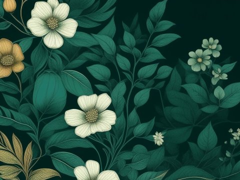 Elegant Botanical Illustration with Soft Flowers and Leaves