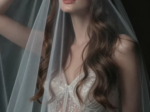 Elegant Bride Veiled in Delicate Sheer Fabric