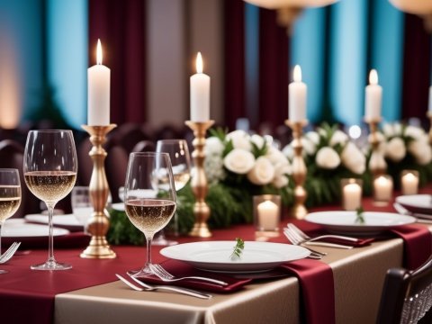 Elegant Candlelit Dinner Table with Floral Centerpiece