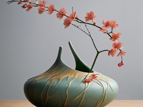 Elegant Ceramic Vase with Delicate Pink Blossoms
