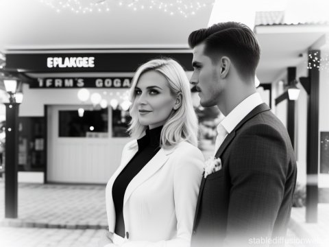 Elegant Couple in Black and White Fashion Portrait