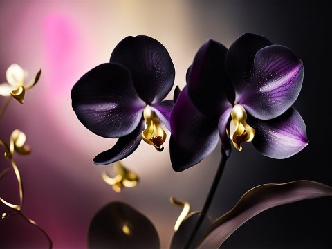 Elegant Dark Purple Orchids with Golden Accents