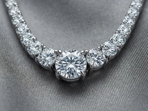 Elegant Diamond Necklace on Soft Gray Fabric
