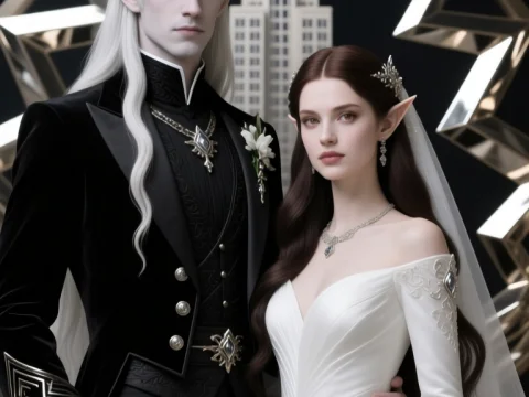Elegant Elven Wedding Portrait of Bride and Groom