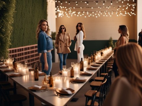 Elegant Evening Gathering with Stylish Women at Candlelit Table