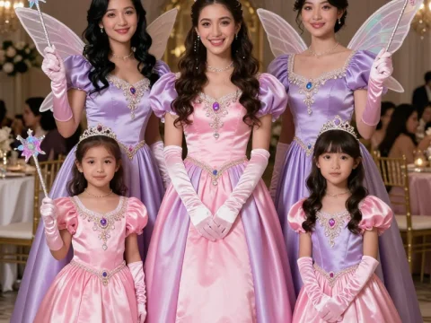 Elegant Family in Matching Fairy Tale Dresses
