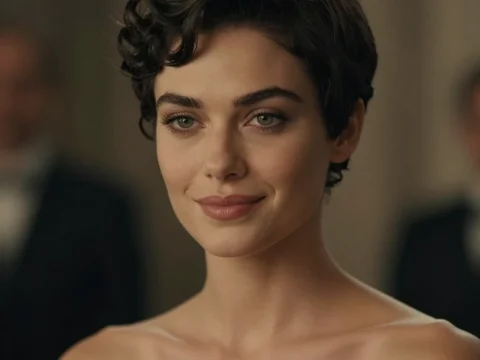 Elegant French Woman with Short Curly Hair