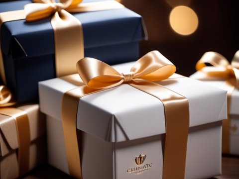 Elegant Gift Boxes with Satin Ribbons and Warm Lighting