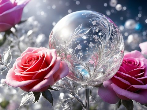 Elegant Glass Orb Among Pink Roses