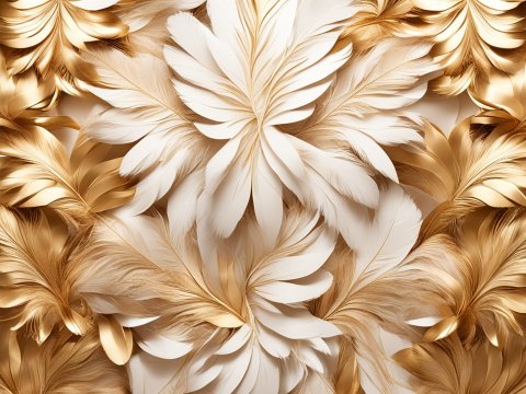 Elegant Gold and White Feather Pattern