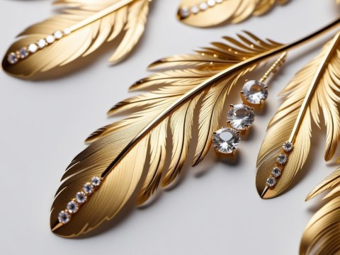 Elegant Gold Feathers with Diamond Accents
