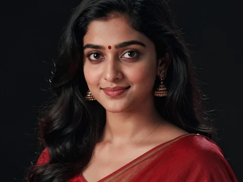 Elegant Indian Woman in Traditional Red Saree