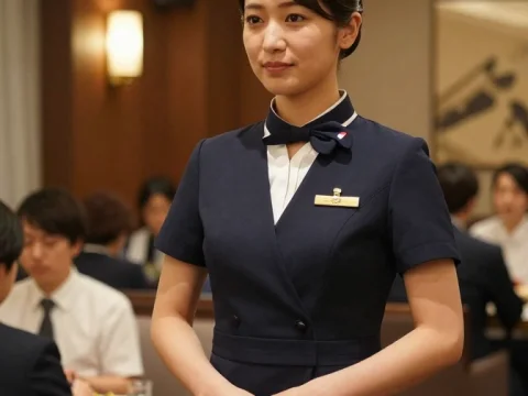 Elegant Japanese Hostess in Professional Uniform