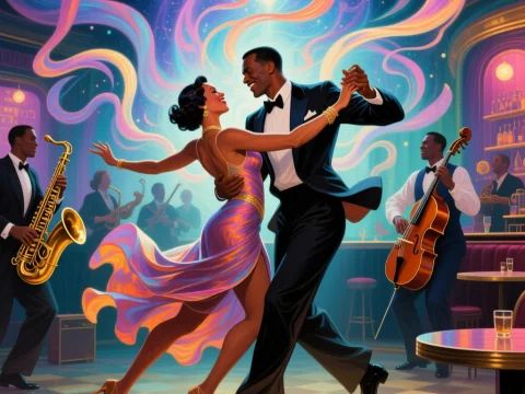 Elegant Jazz Club Dance with Cosmic Vibes