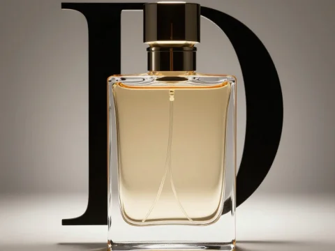 Elegant Luxury Perfume Bottle with Bold Letter D Background