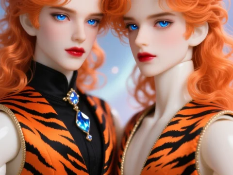 Elegant Male Dolls with Striking Blue Eyes and Orange Hair