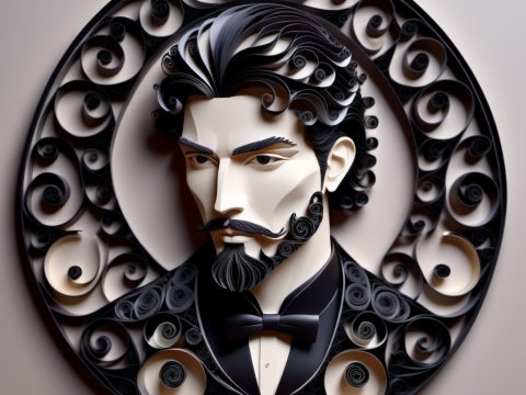 Elegant Man Portrait in Intricate Paper Quilling Style
