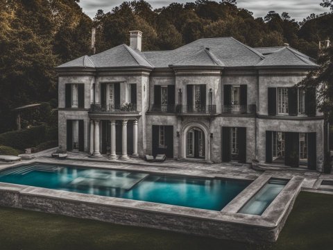 Elegant Mansion with Modern Pool in Lush Surroundings