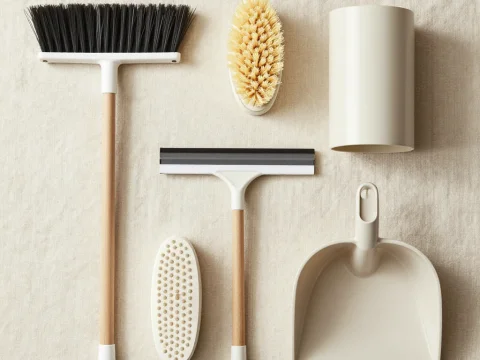 Elegant Minimalist Cleaning Set on Neutral Fabric