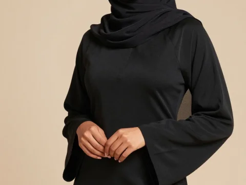 Elegant Muslim Woman in Black Hijab and Dress