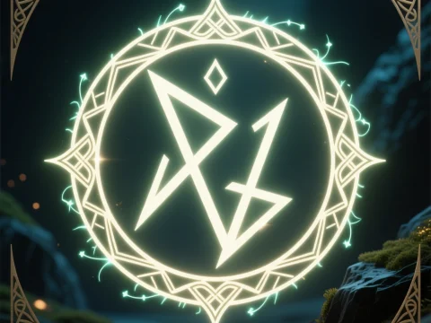 Elegant Nordic Fantasy Rune with Glowing Magic Circle