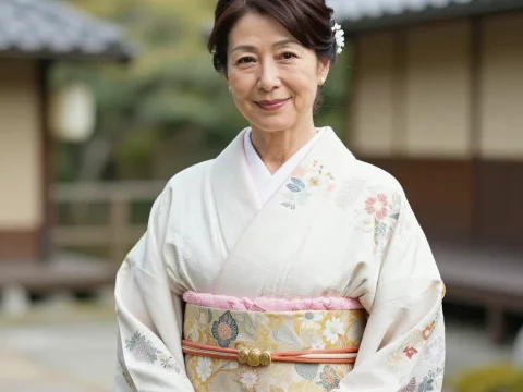 Elegant Older Woman in Traditional Japanese Kimono