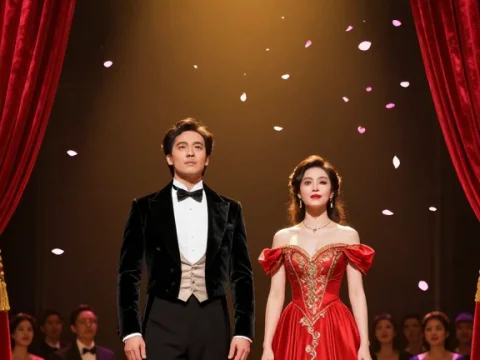 Elegant Opera Scene with Man and Woman in Formal Attire