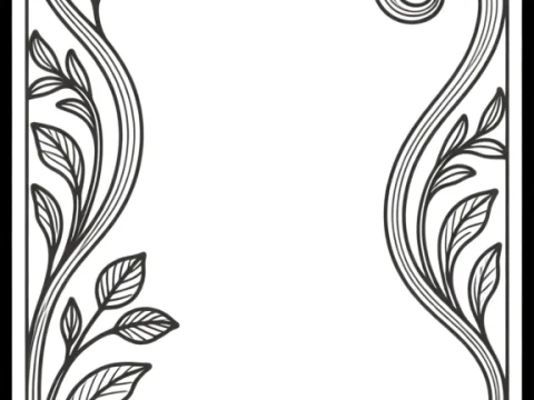 Elegant Oriental Floral Frame with Swirling Leaves