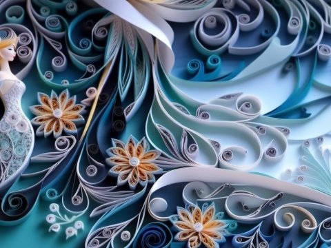 Elegant Paper Quilling Art of a Woman with Floral Swirls