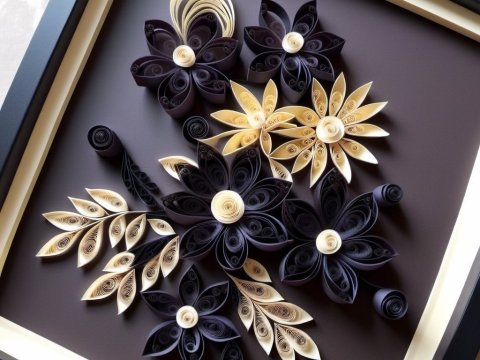 Elegant Paper Quilling Floral Art in Black and Cream