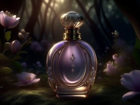 Elegant Perfume Bottle in Enchanted Forest