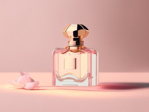 Elegant Perfume Bottle with Soft Pink Petals