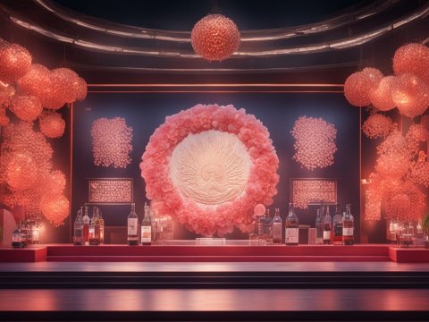 Elegant Pernod Ricard Stage Design with Floral and Bottle Display