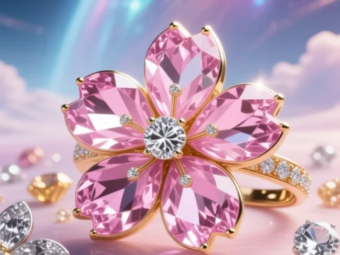 Elegant Pink Gemstone Flower Ring with Scattered Jewels