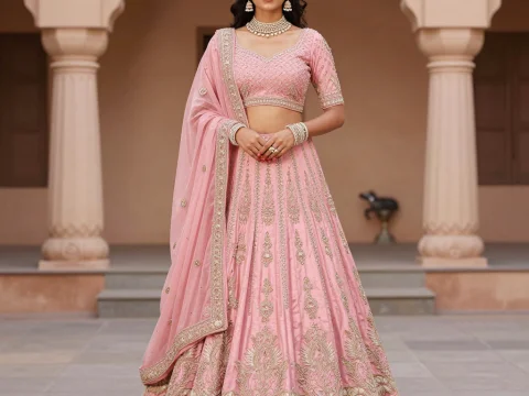 Elegant Pink Lehenga Choli with Intricate Embroidery