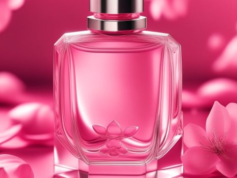 Elegant Pink Perfume Bottle with Floral Accents