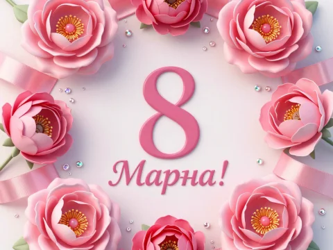 Elegant Pink Roses with March 8 Greeting